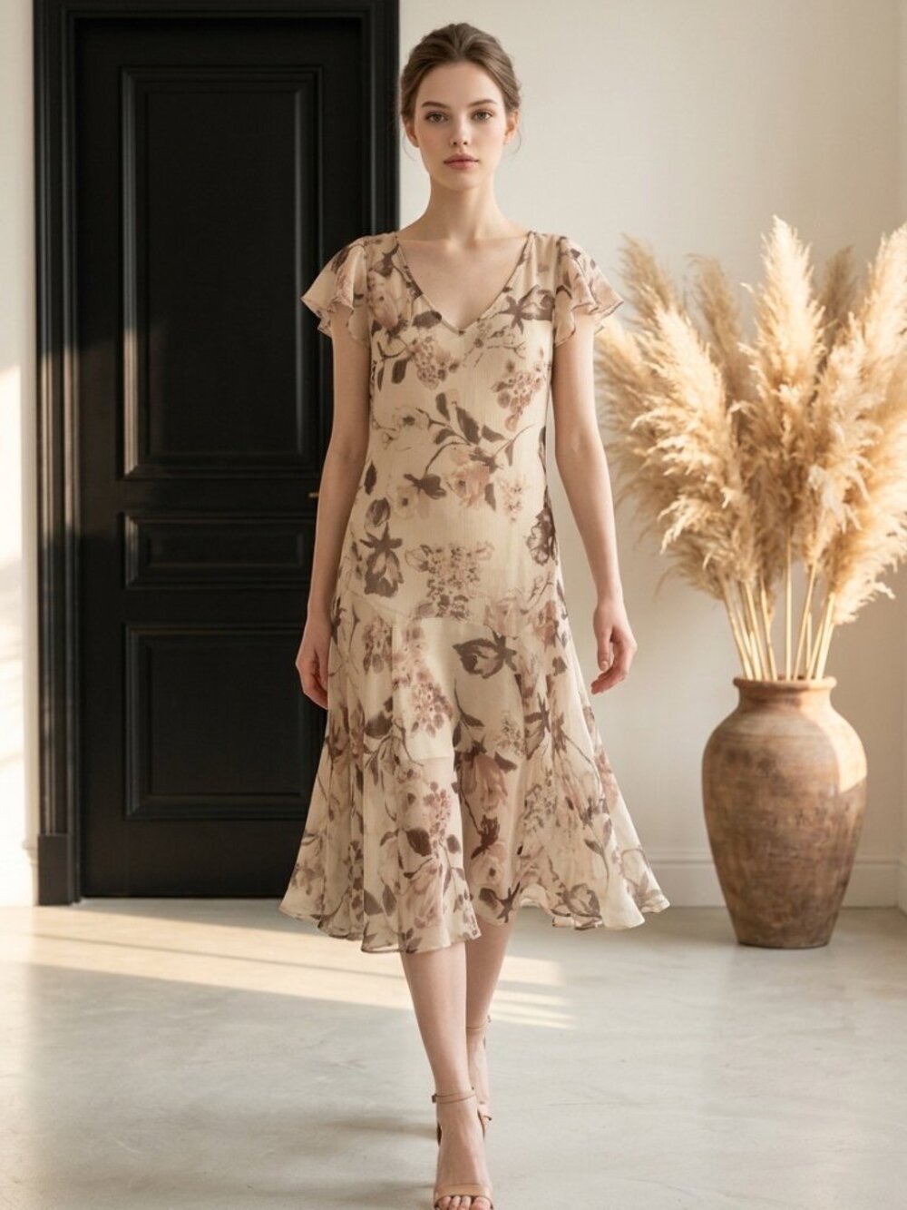 NWT Lauren Ralph Lauren Floral Chiffon Fit & Flare Midi Dress Size 4